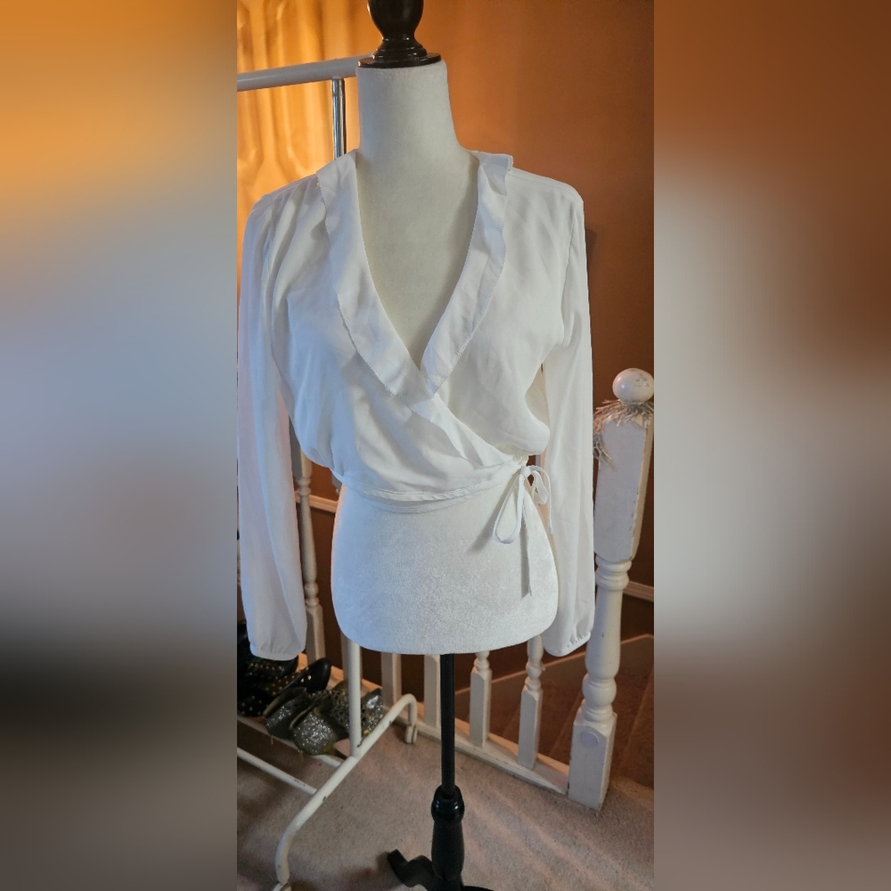 Sunday Best White Wrap Cropped Blouse